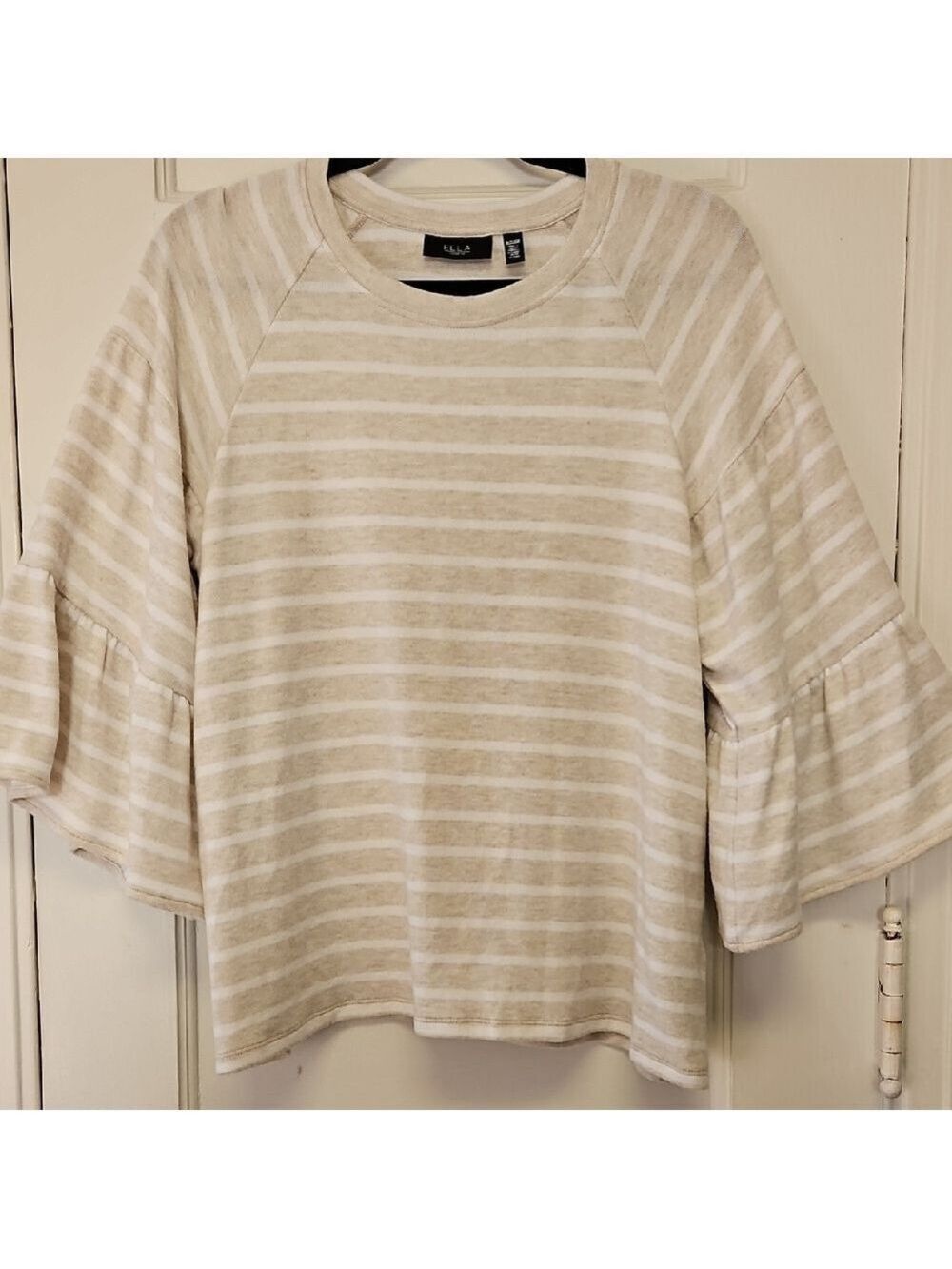 ELLA RAFAELLA Beige Striped Knit Top Bell Sleeves Size Small